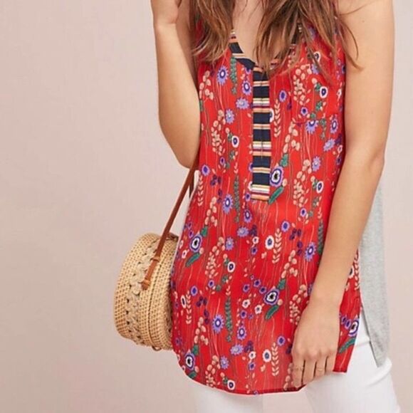 Anthropologie Tiny Zuma Floral Tank Top Red XS - Picture 1 of 10
